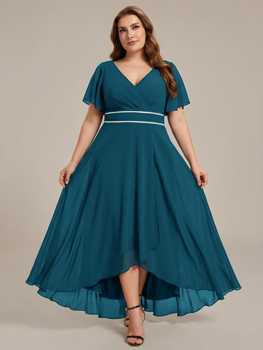 ever DAKOTA|Double V-Neck Waist Trimmed Chiffon Mother of the Bride Dress