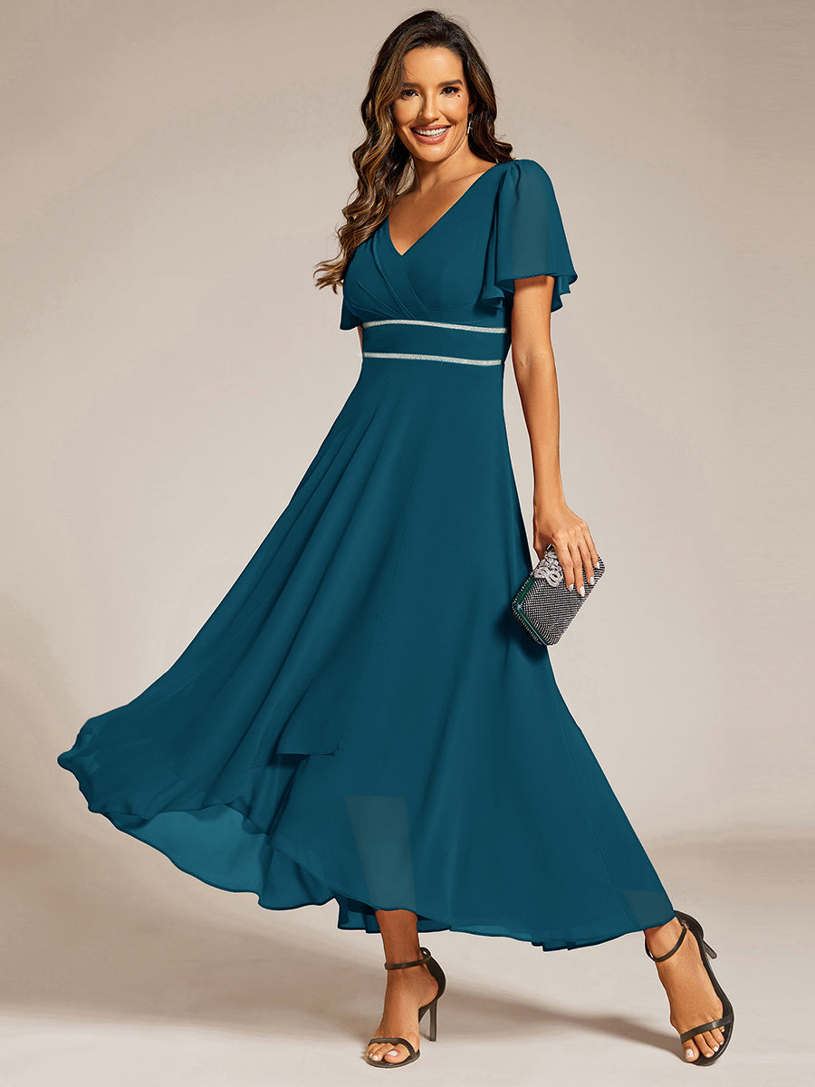 ever DAKOTA|Double V-Neck Waist Trimmed Chiffon Formal Evening Dress