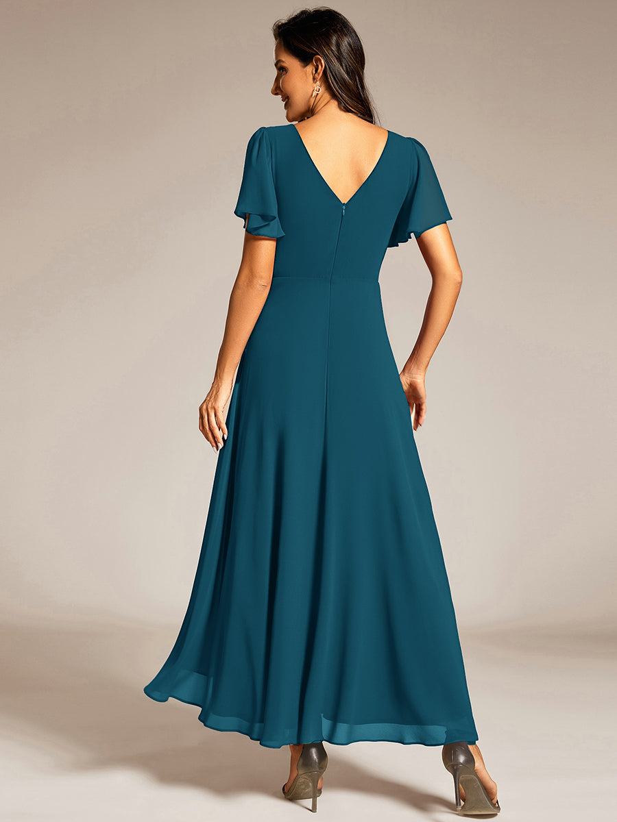 ever DAKOTA|Double V-Neck Waist Trimmed Chiffon Formal Evening Dress