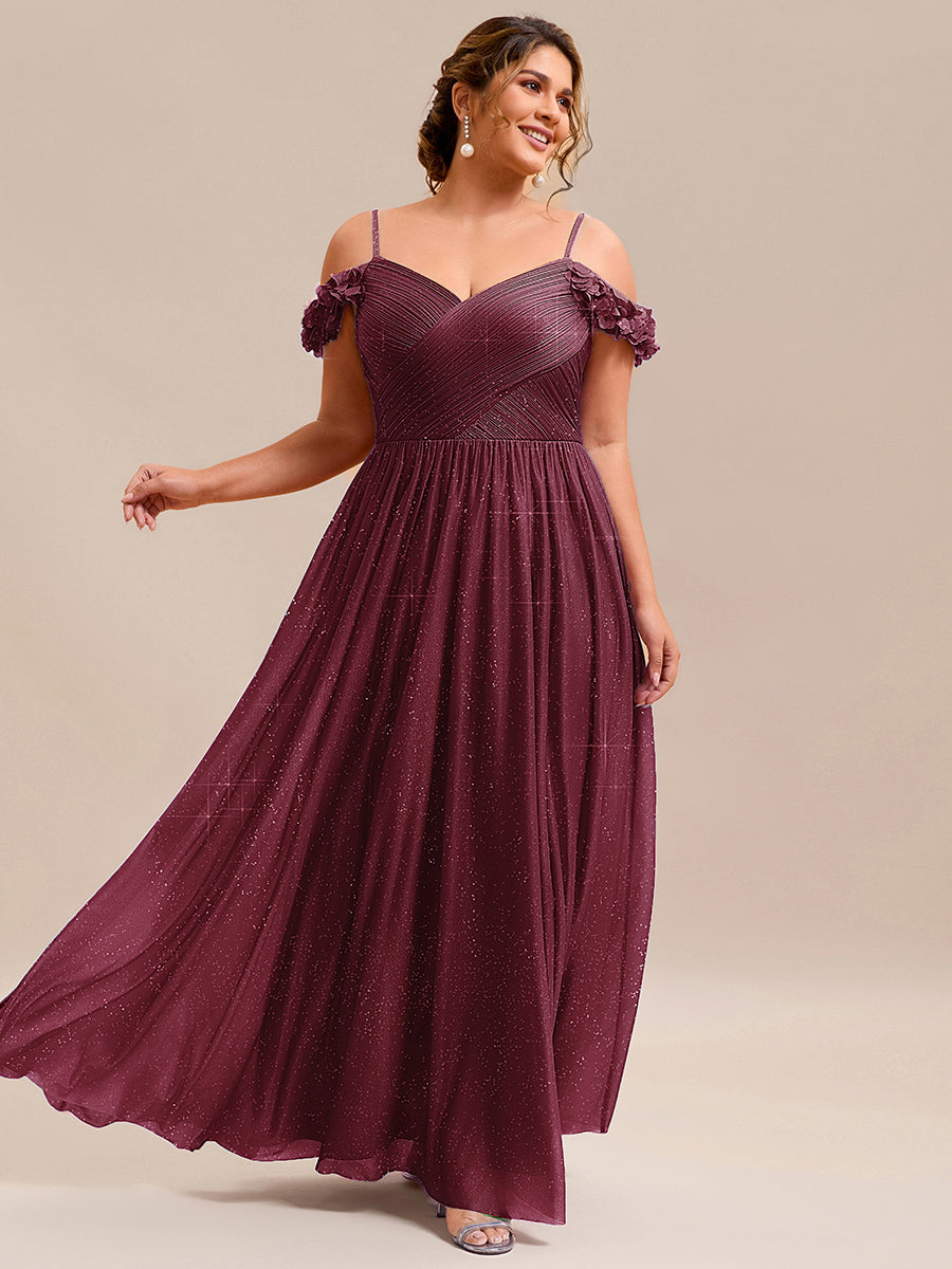 ever AYLANI|Sparkling V-Neck Floral Cold-Shoulder Evening Dress with Pleated
