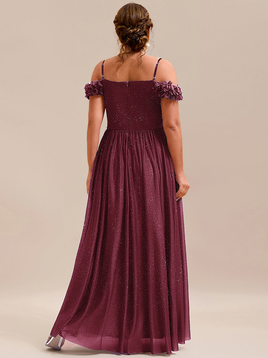 ever AYLANI|Sparkling V-Neck Floral Cold-Shoulder Evening Dress with Pleated