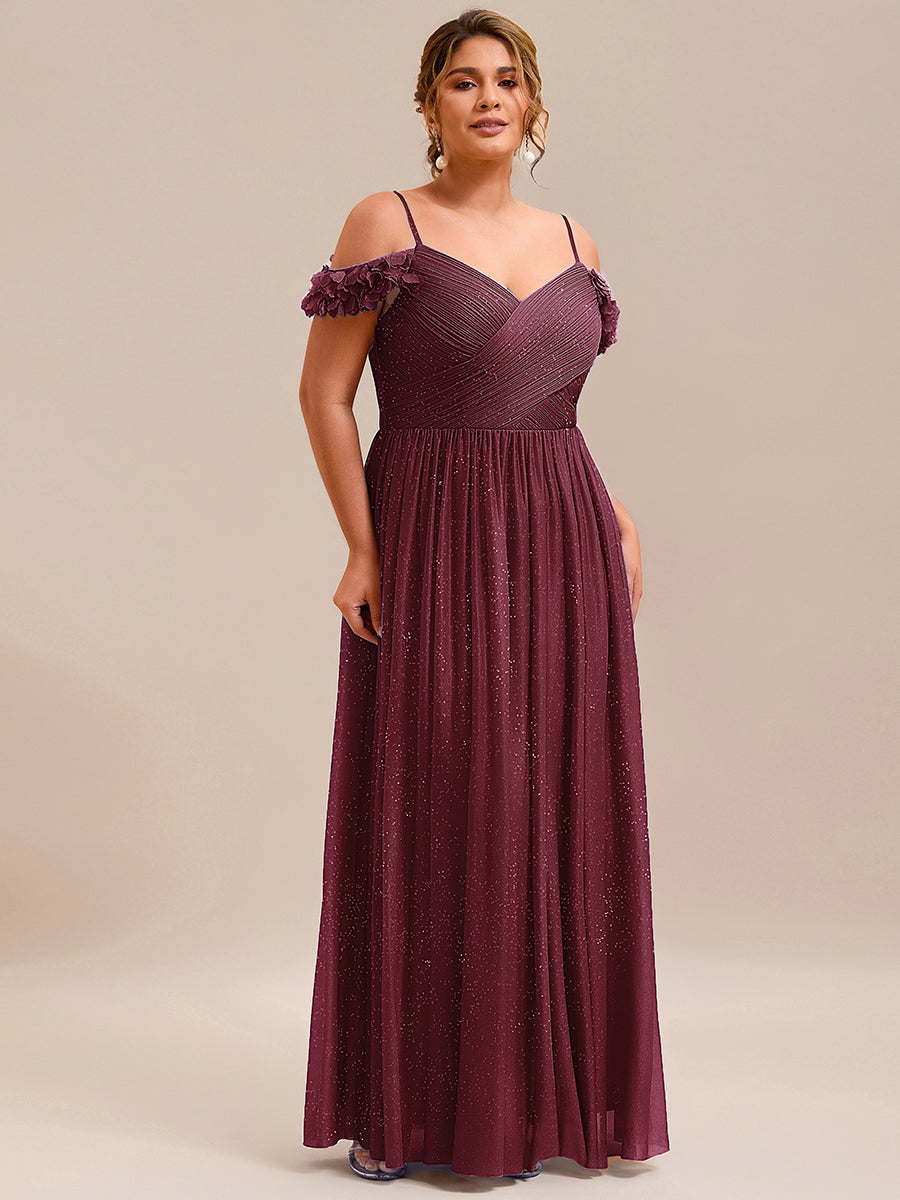 ever AYLANI|Sparkling V-Neck Floral Cold-Shoulder Evening Dress with Pleated