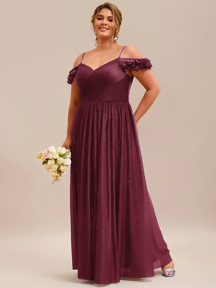 ever AYLANI|Sparkling V-Neck Floral Cold-Shoulder Evening Dress with Pleated