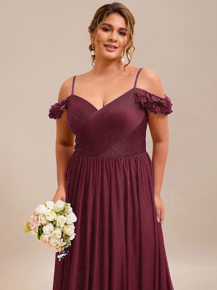 ever AYLANI|Sparkling V-Neck Floral Cold-Shoulder Evening Dress with Pleated