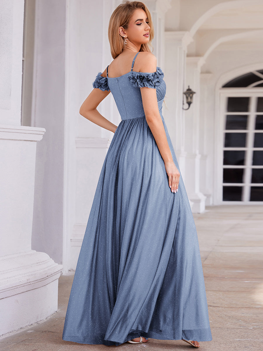 ever AYLANI|Sparkling V-Neck Floral Cold-Shoulder Evening Dress with Pleated