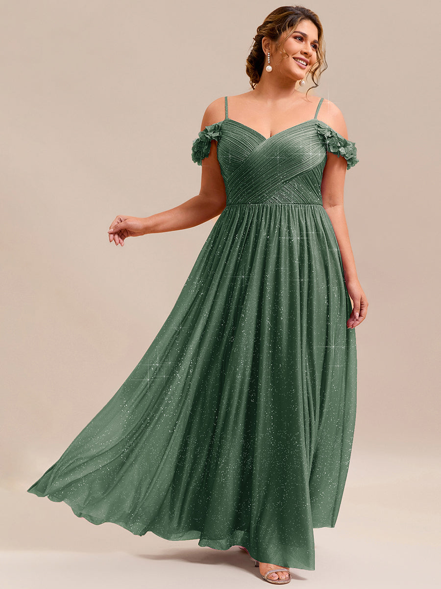 ever AYLANI|Sparkling V-Neck Floral Cold-Shoulder Evening Dress with Pleated