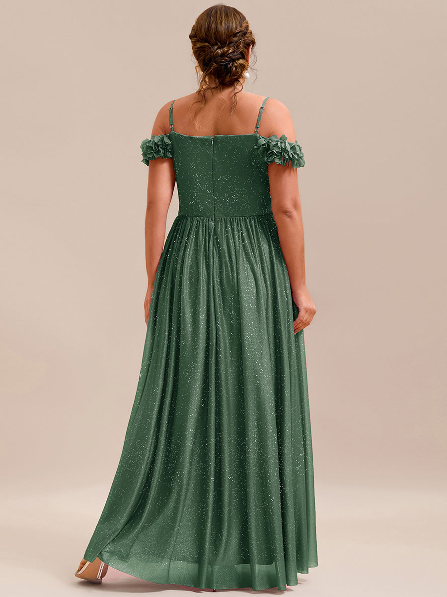 ever AYLANI|Sparkling V-Neck Floral Cold-Shoulder Evening Dress with Pleated