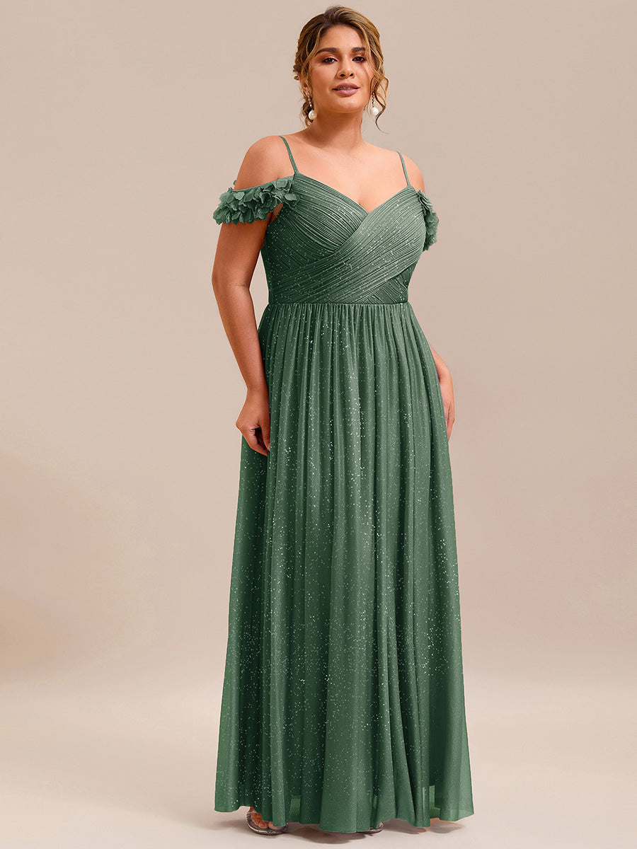 ever AYLANI|Sparkling V-Neck Floral Cold-Shoulder Evening Dress with Pleated