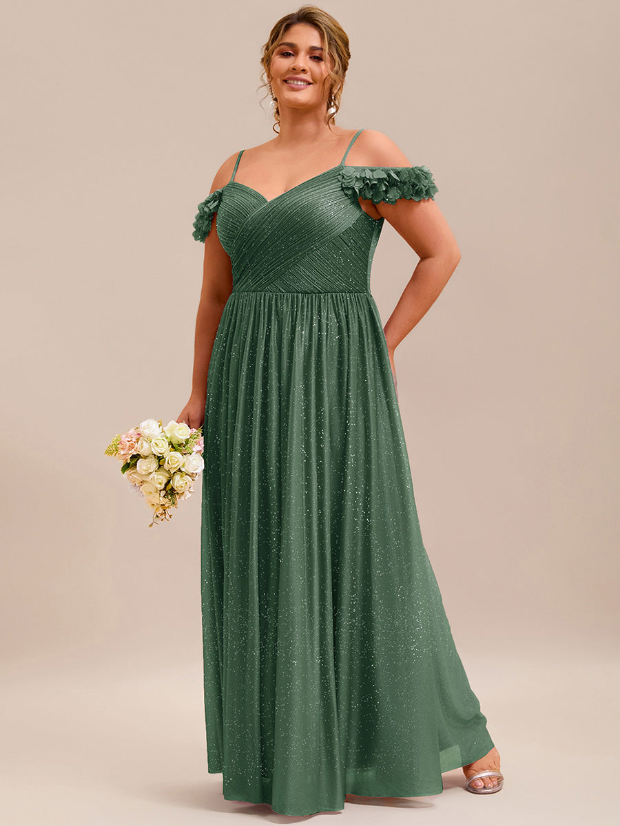 ever AYLANI|Sparkling V-Neck Floral Cold-Shoulder Evening Dress with Pleated