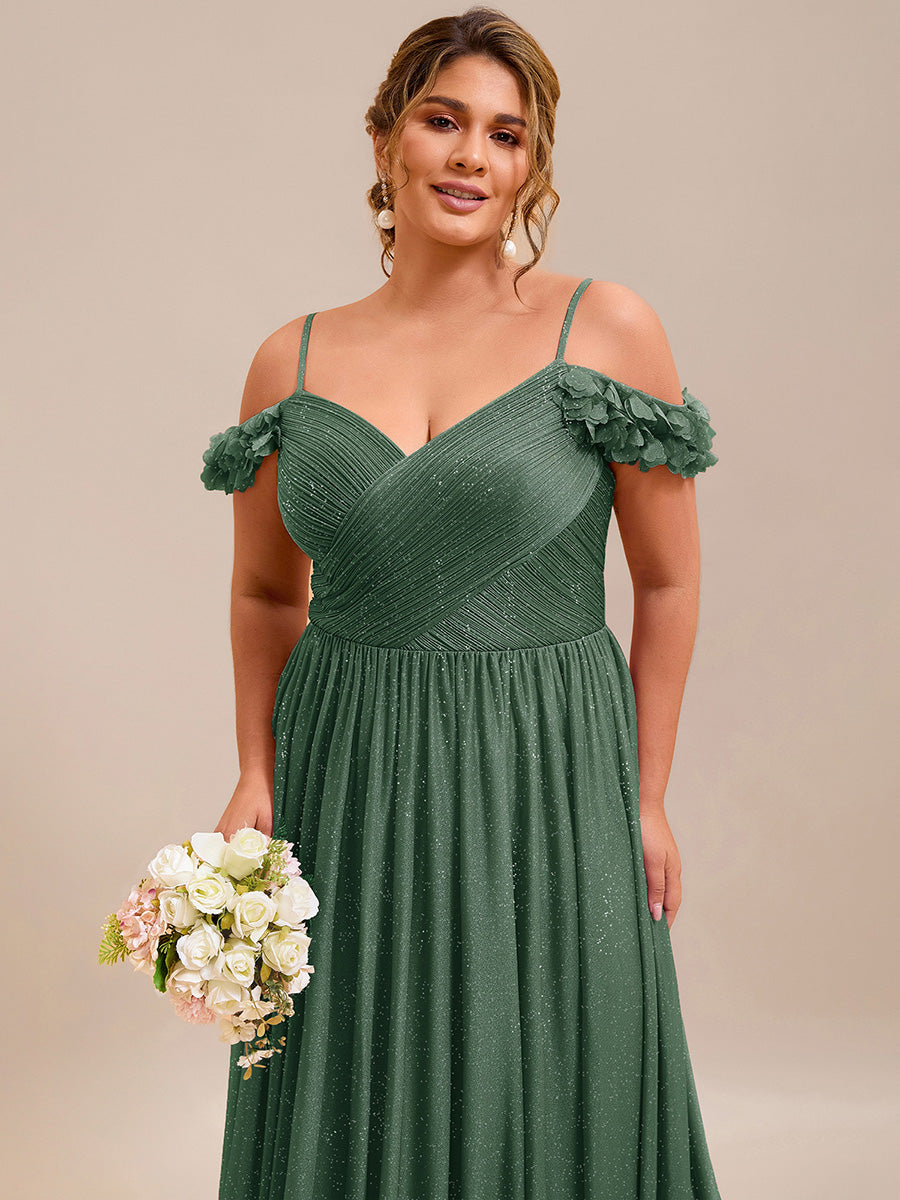 ever AYLANI|Sparkling V-Neck Floral Cold-Shoulder Evening Dress with Pleated