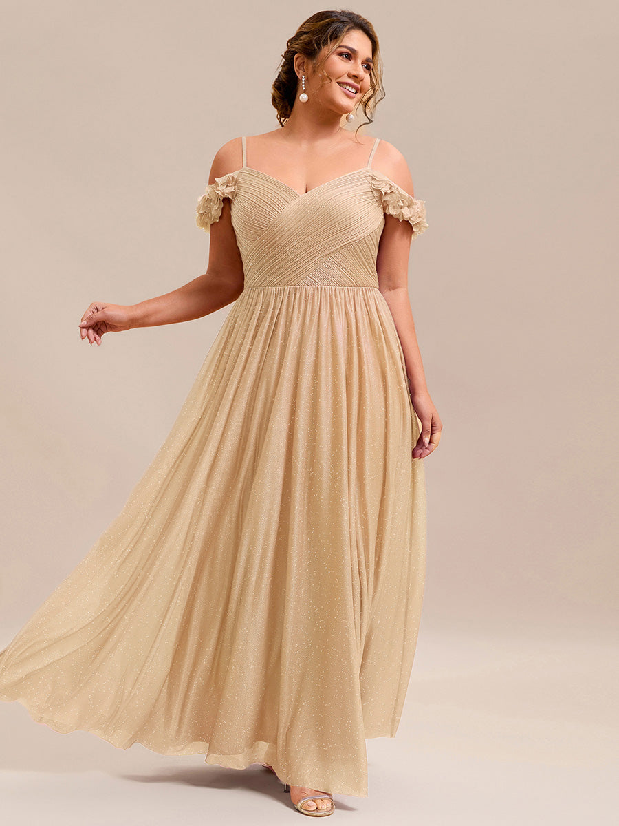 ever AYLANI|Sparkling V-Neck Floral Cold-Shoulder Evening Dress with Pleated