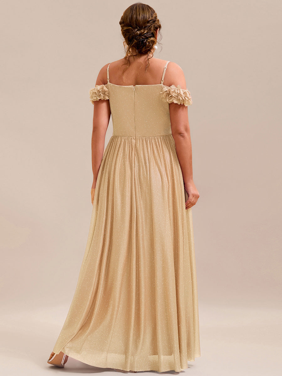 ever AYLANI|Sparkling V-Neck Floral Cold-Shoulder Evening Dress with Pleated