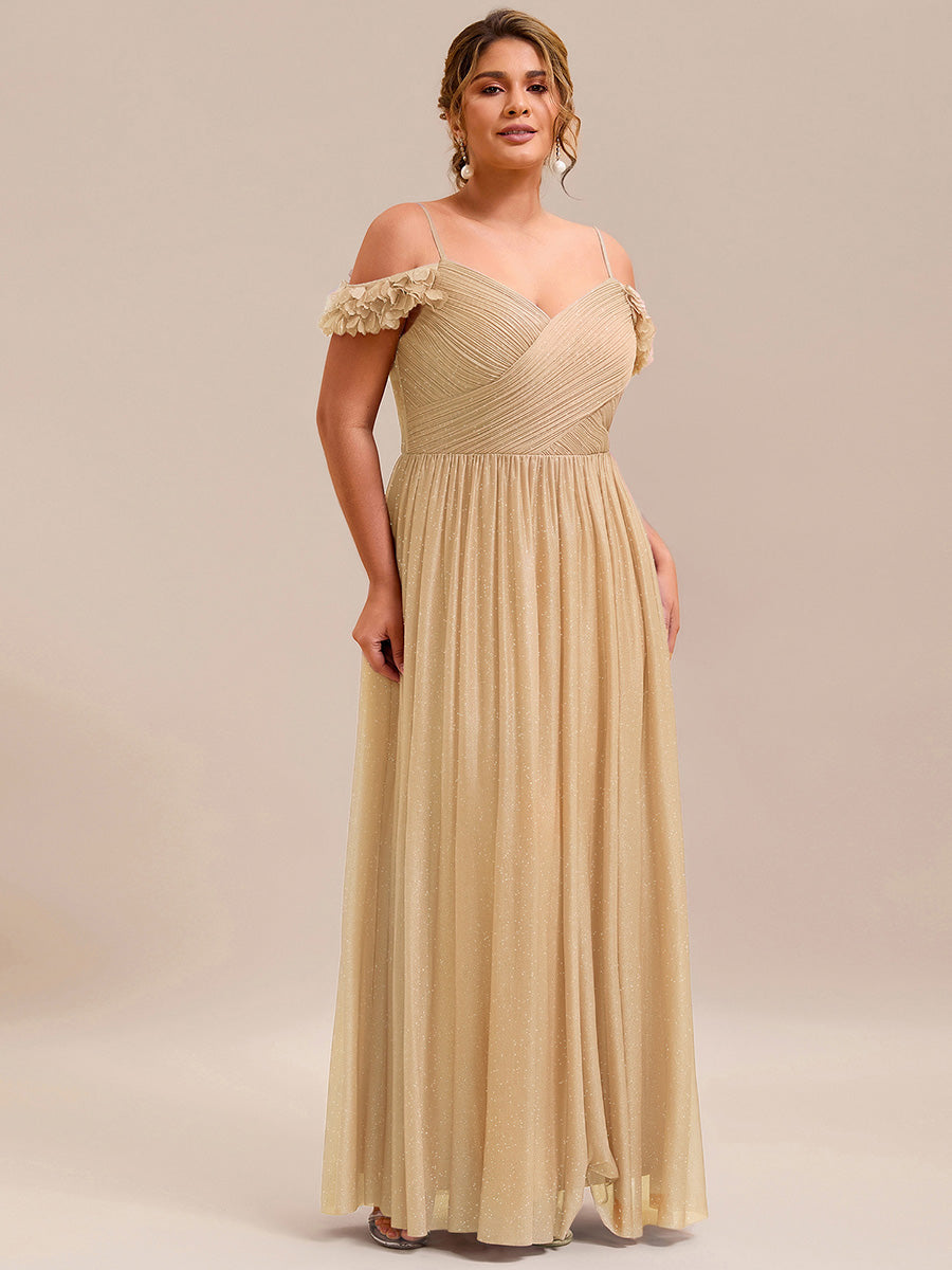 ever AYLANI|Sparkling V-Neck Floral Cold-Shoulder Evening Dress with Pleated
