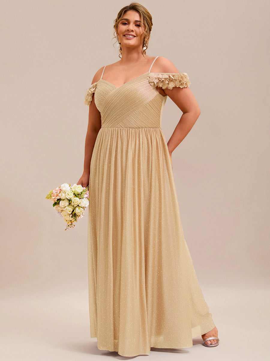 ever AYLANI|Sparkling V-Neck Floral Cold-Shoulder Evening Dress with Pleated
