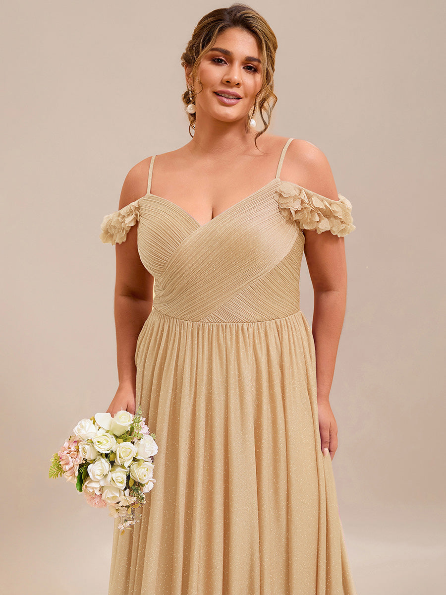ever AYLANI|Sparkling V-Neck Floral Cold-Shoulder Evening Dress with Pleated