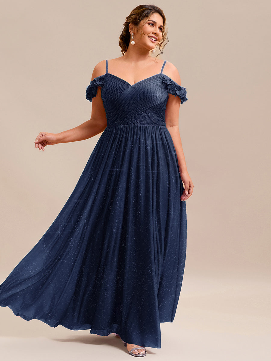 ever AYLANI|Sparkling V-Neck Floral Cold-Shoulder Evening Dress with Pleated