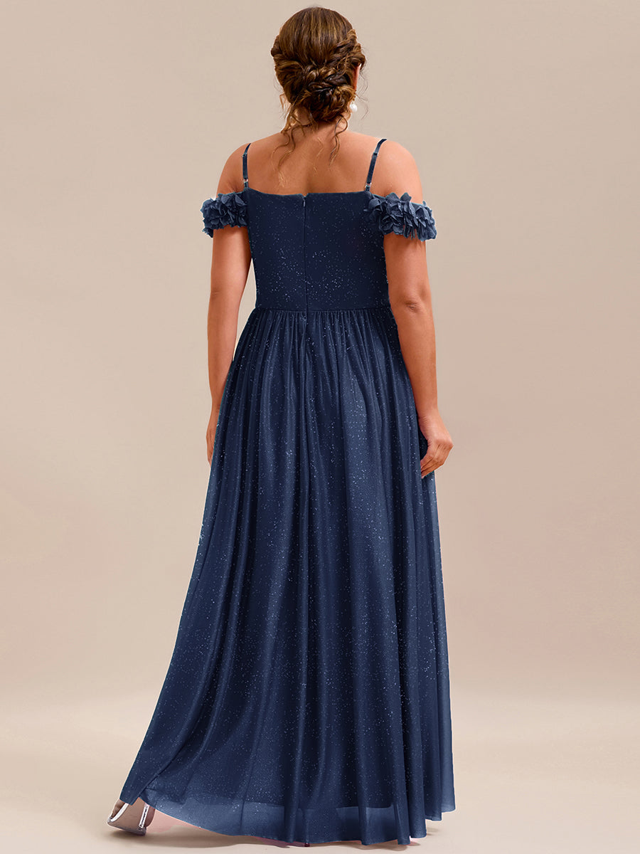 ever AYLANI|Sparkling V-Neck Floral Cold-Shoulder Evening Dress with Pleated