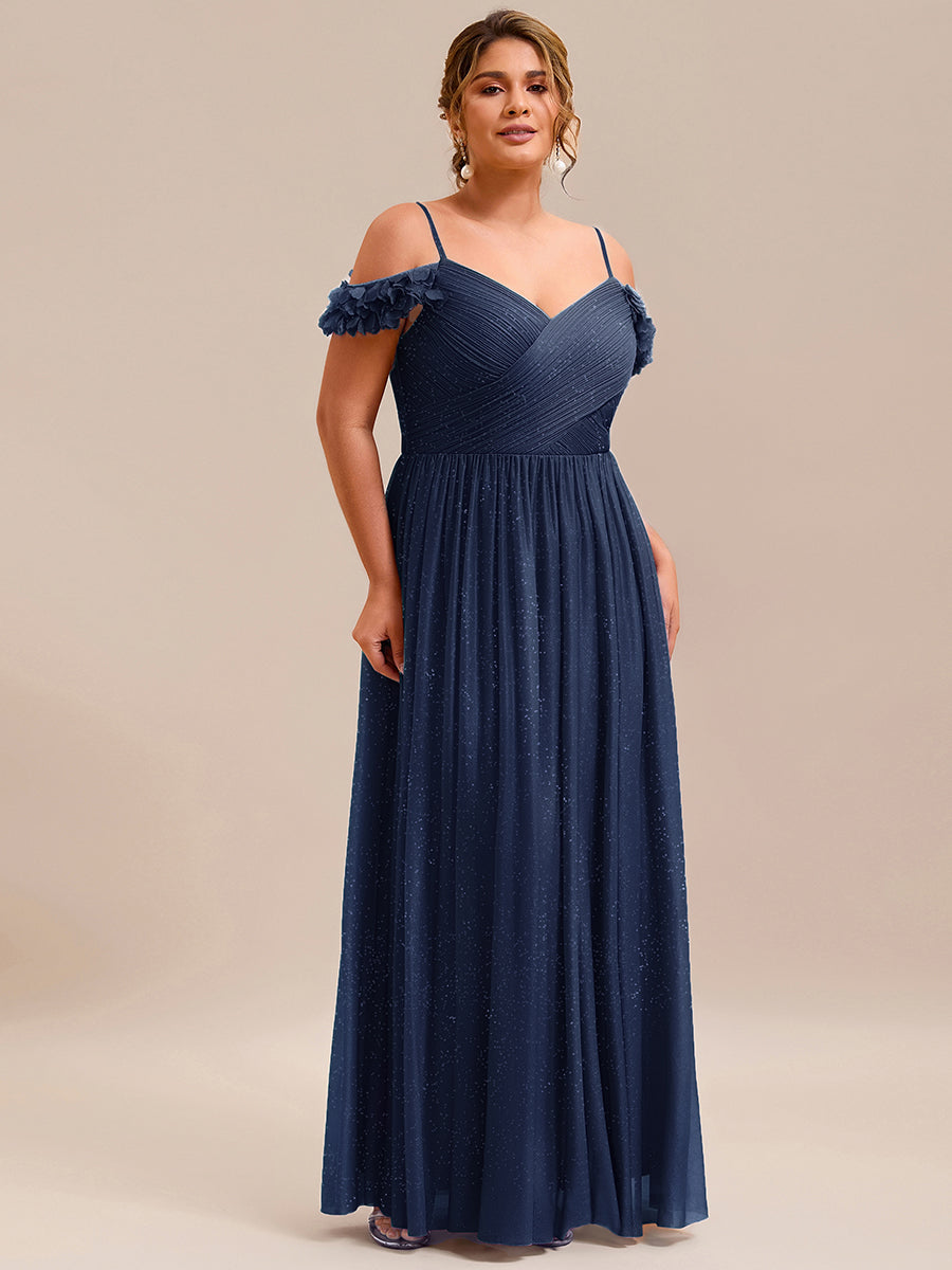 ever AYLANI|Sparkling V-Neck Floral Cold-Shoulder Evening Dress with Pleated