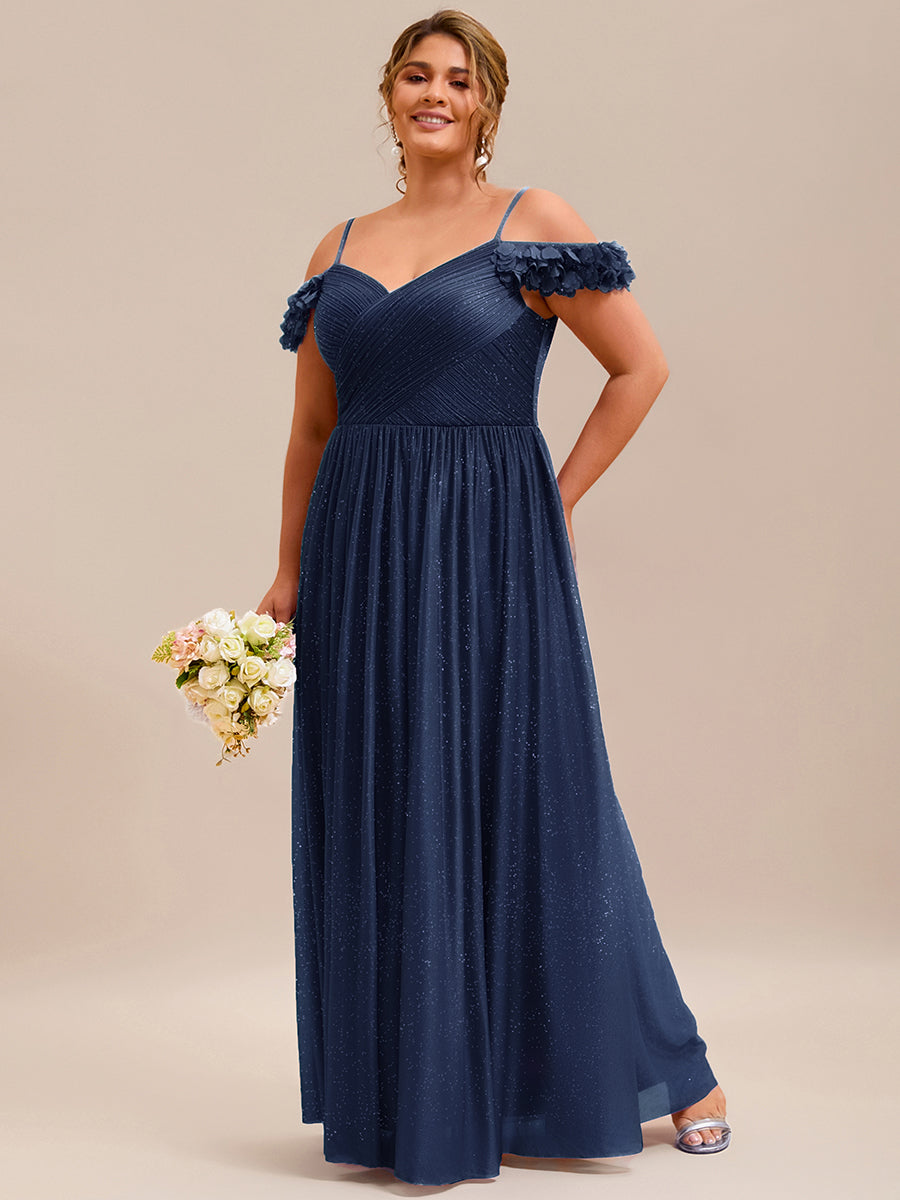 ever AYLANI|Sparkling V-Neck Floral Cold-Shoulder Evening Dress with Pleated