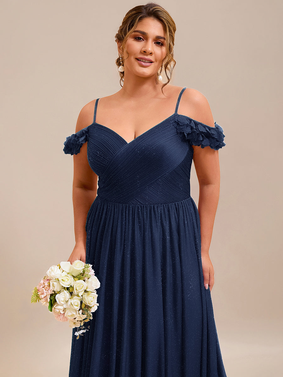 ever AYLANI|Sparkling V-Neck Floral Cold-Shoulder Evening Dress with Pleated