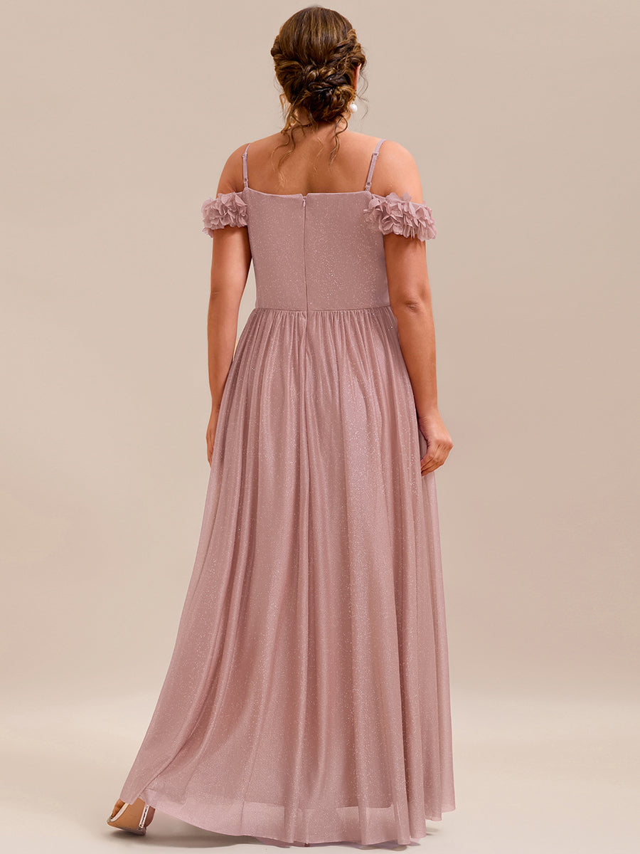 ever AYLANI|Sparkling V-Neck Floral Cold-Shoulder Evening Dress with Pleated