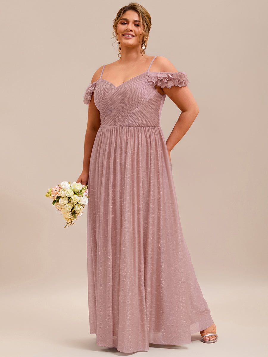 ever AYLANI|Sparkling V-Neck Floral Cold-Shoulder Evening Dress with Pleated