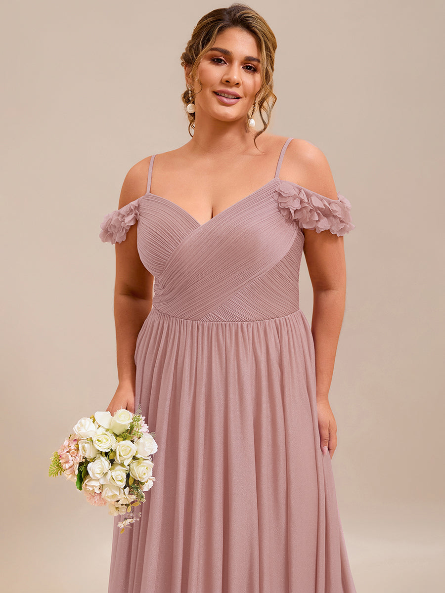 ever AYLANI|Sparkling V-Neck Floral Cold-Shoulder Evening Dress with Pleated
