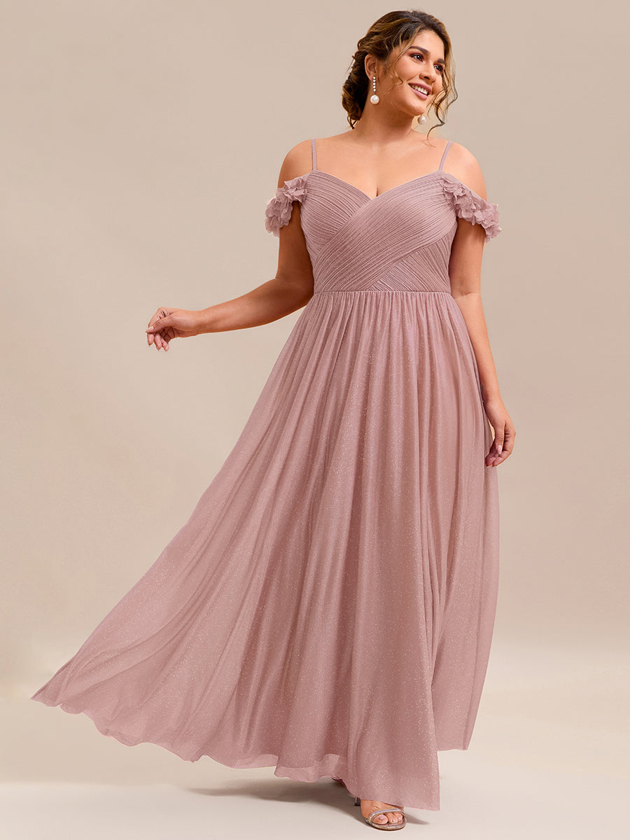ever AYLANI|Sparkling V-Neck Floral Cold-Shoulder Evening Dress with Pleated
