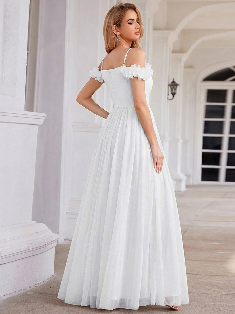 ever AYLANI|Sparkling V-Neck Floral Cold-Shoulder Evening Dress with Pleated