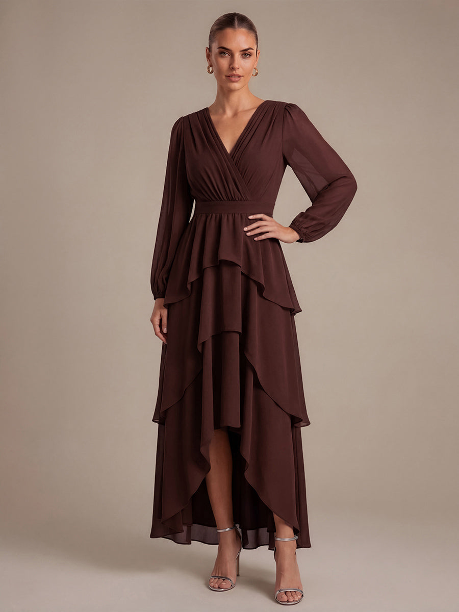 Chiffon Puff Sleeve A-Line Wedding Guest Dress