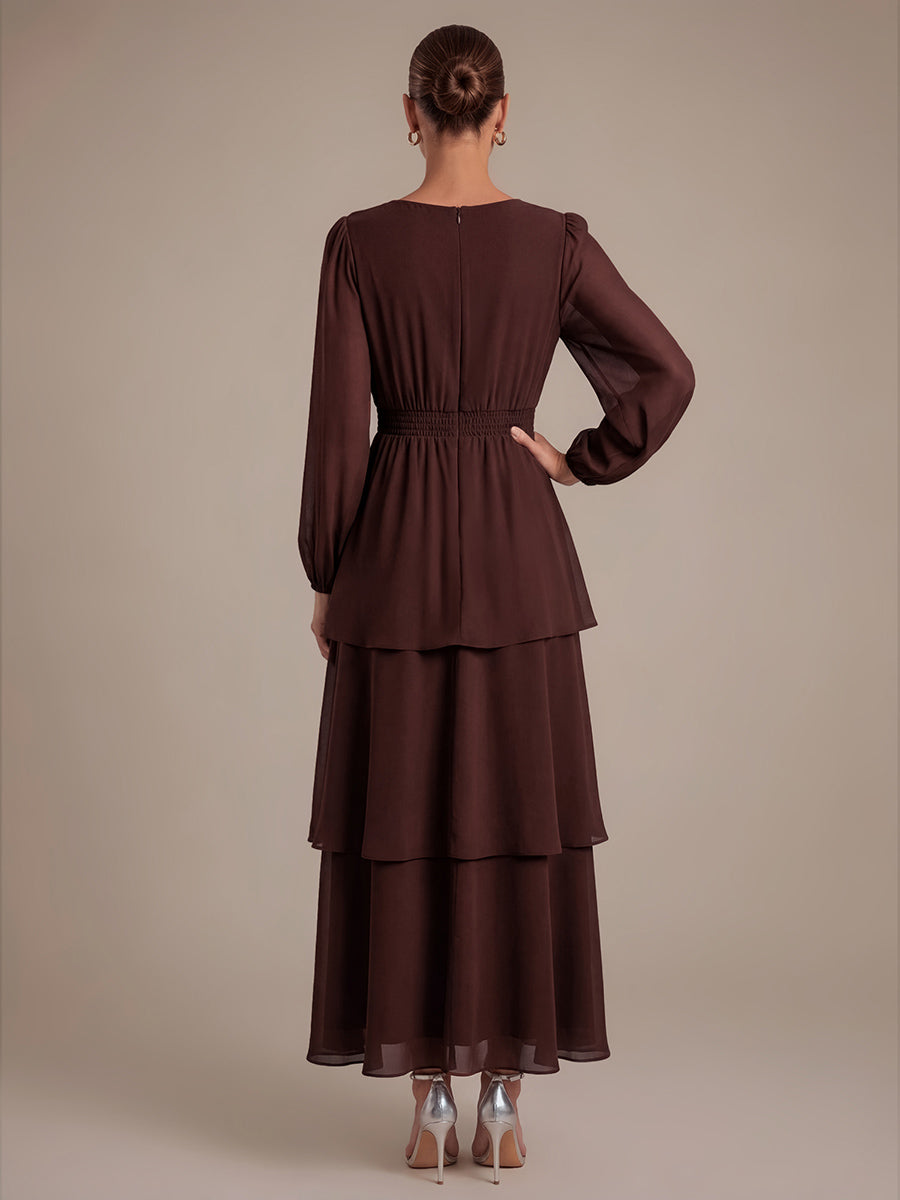 Chiffon Puff Sleeve A-Line Wedding Guest Dress