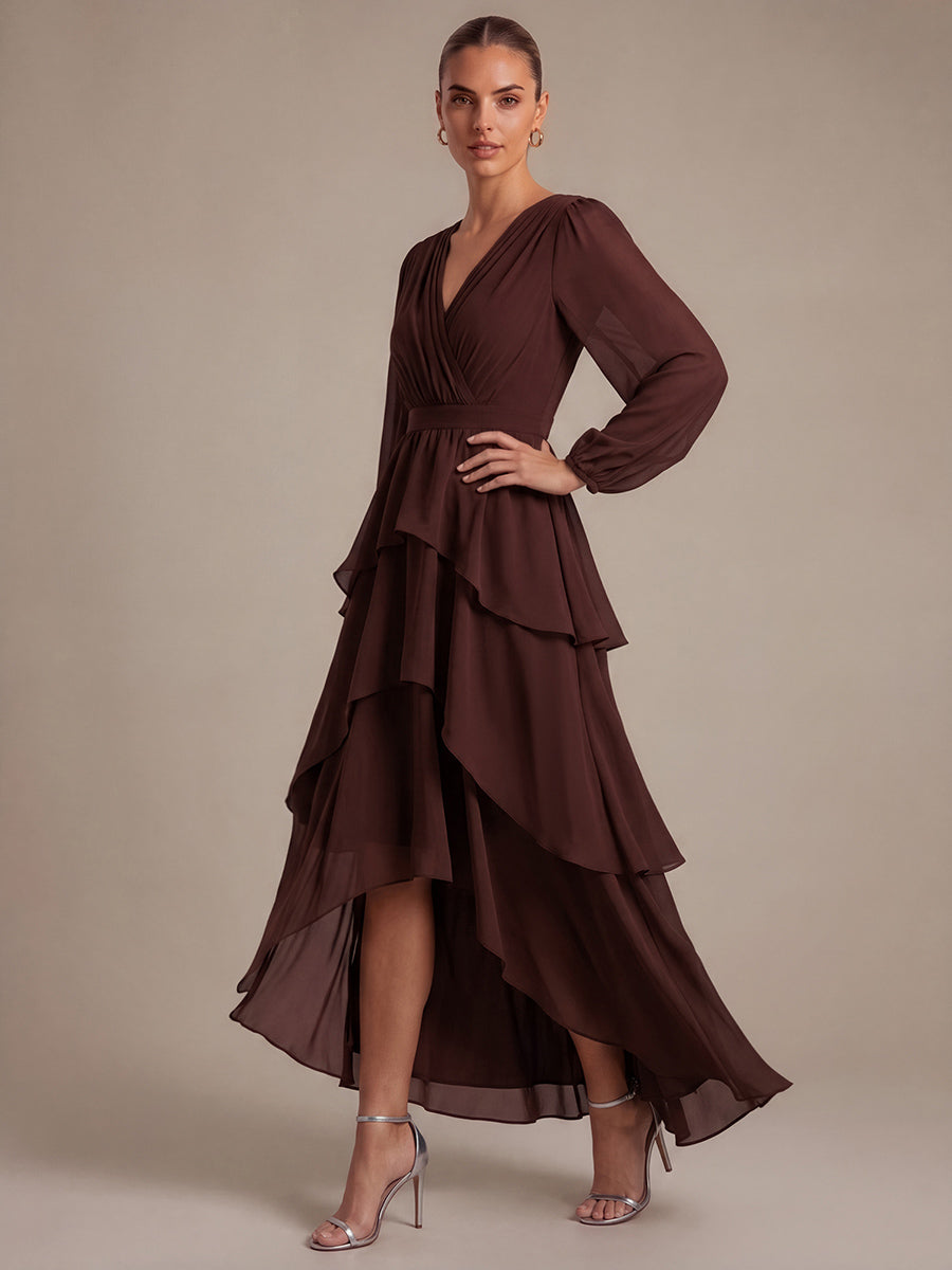 Chiffon Puff Sleeve A-Line Wedding Guest Dress