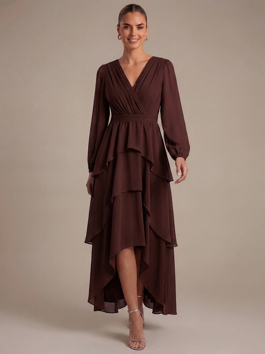 Chiffon Puff Sleeve A-Line Wedding Guest Dress