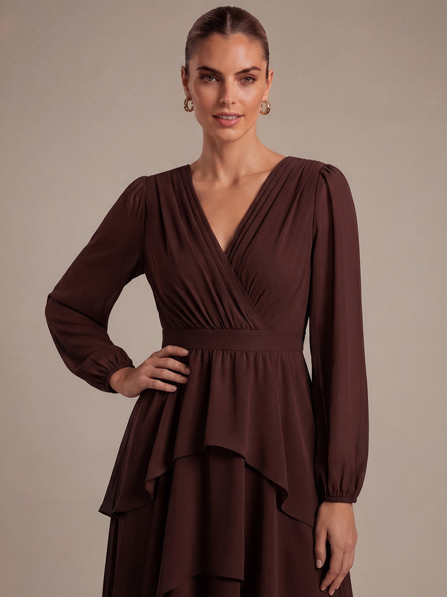 Chiffon Puff Sleeve A-Line Wedding Guest Dress