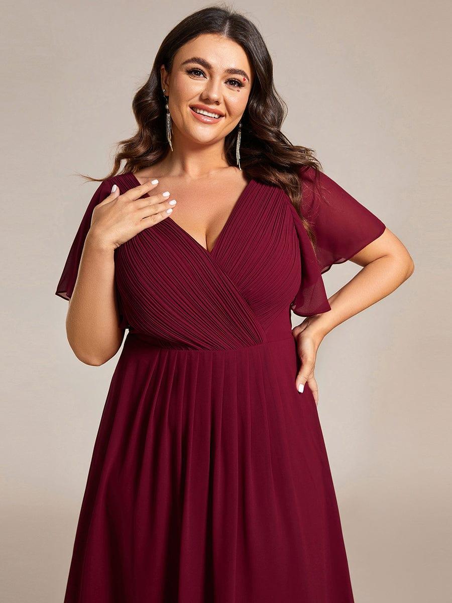 ever FAYE|Plus Size Pleated Midi Ruffles Sleeve Chiffon Bridesmaid Dress