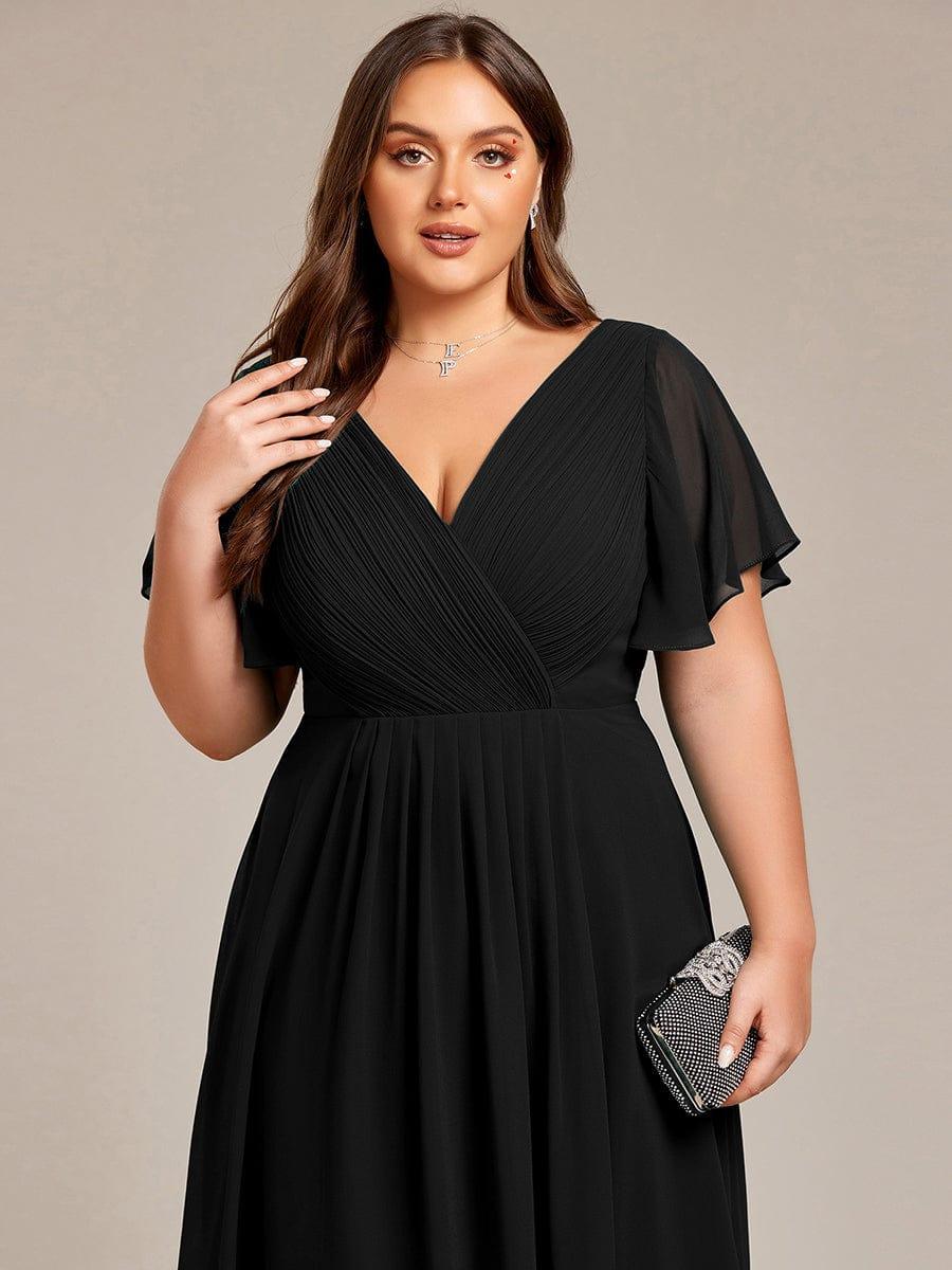 ever FAYE|Plus Size Pleated Midi Ruffles Sleeve Chiffon Bridesmaid Dress