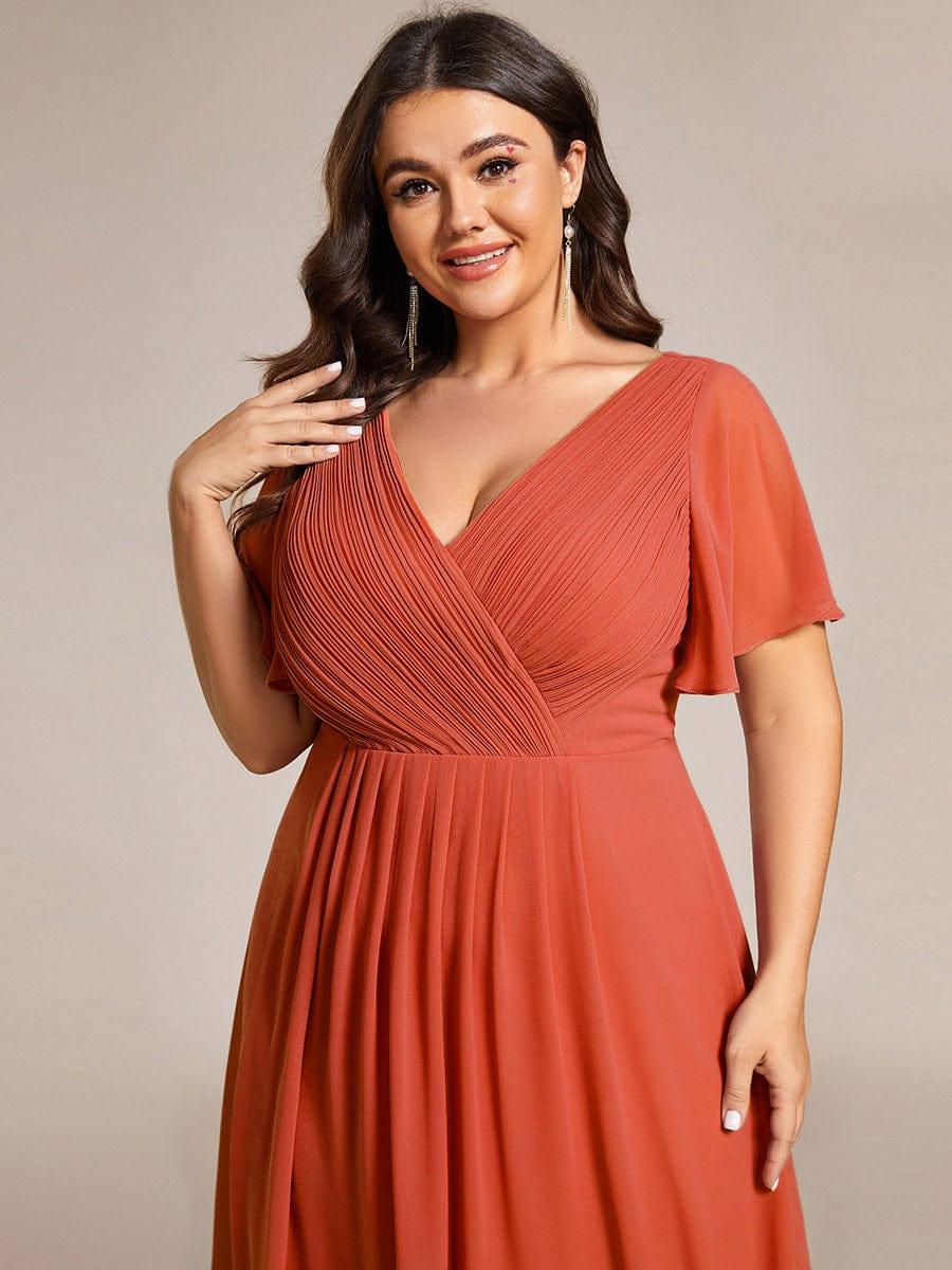 ever FAYE|Chic V Neck Asymmetrical Hem Ruffles Sleeve Pleated Chiffon Wedding Guest Dress