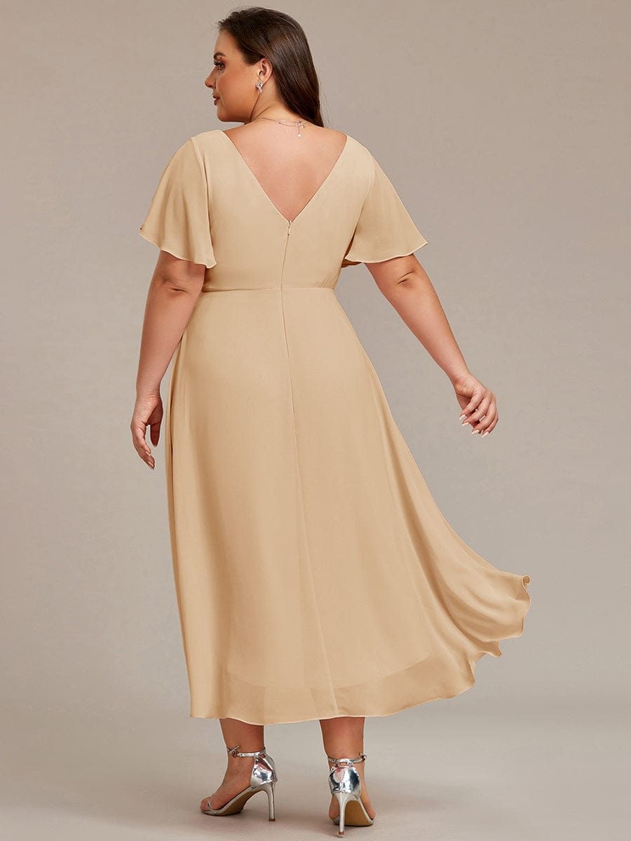 ever FAYE|Elegant V-Neck Flowy High-Low Short Sleeve Wedding Guest Dress