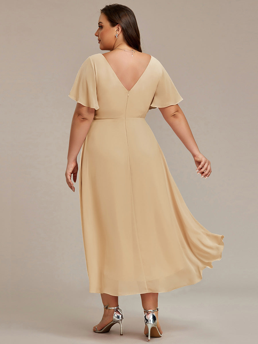 ever FAYE|Elegant V-Neck Flowy High-Low Short Sleeve Wedding Guest Dress