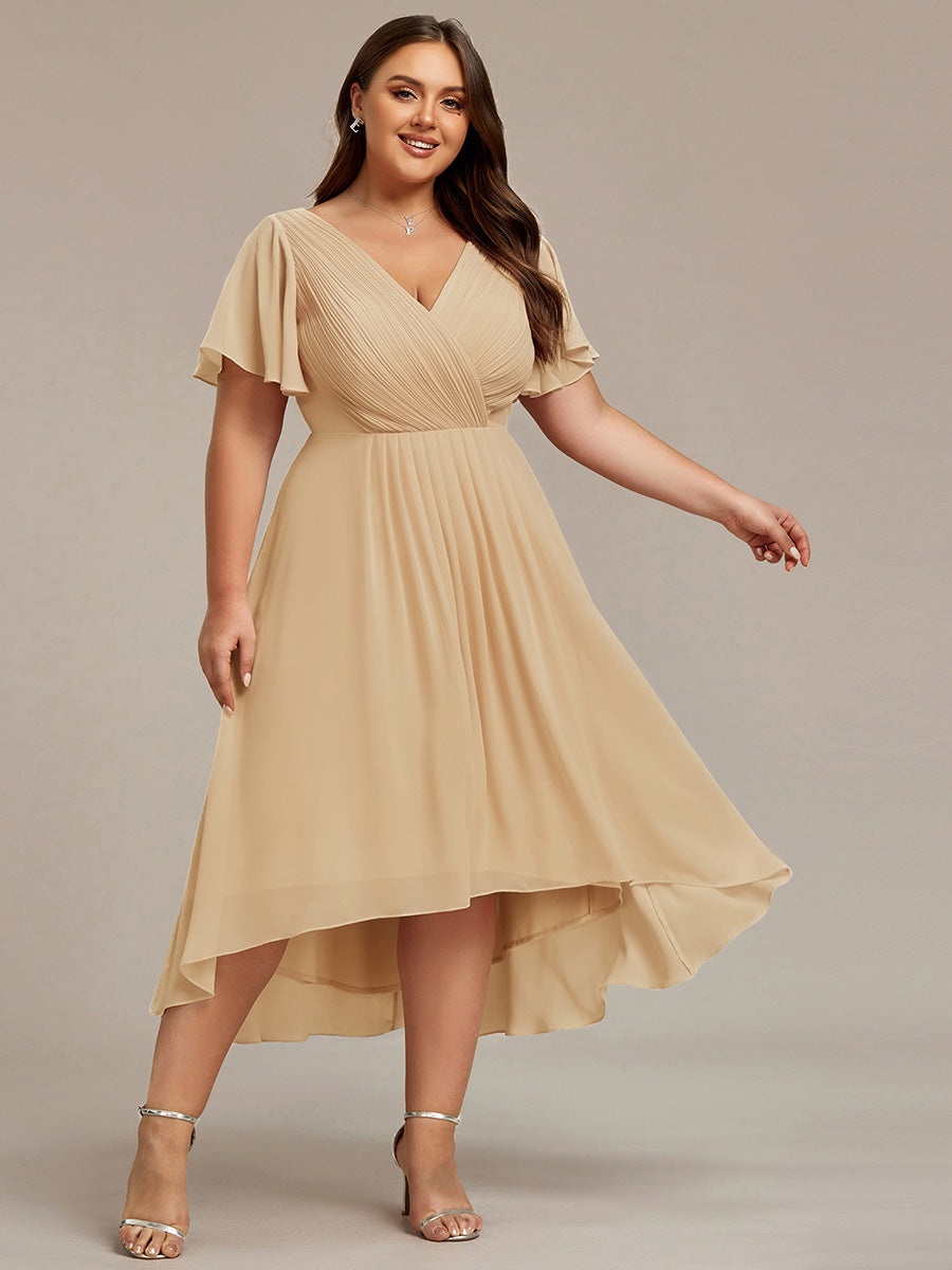 ever FAYE|Elegant V-Neck Flowy High-Low Short Sleeve Wedding Guest Dress
