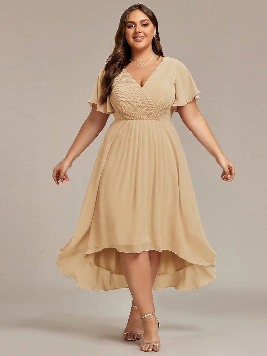 ever FAYE|Plus Size Pleated Midi Ruffles Sleeve Chiffon Bridesmaid Dress