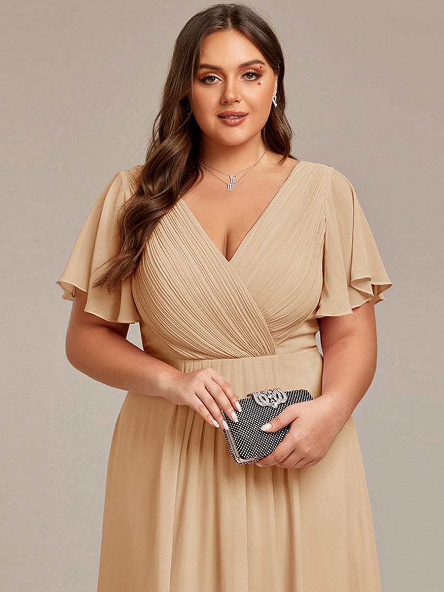 ever FAYE|Elegant V-Neck Flowy High-Low Short Sleeve Wedding Guest Dress