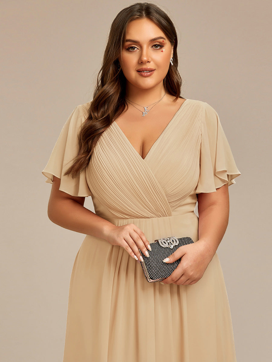 ever FAYE|Plus Size Pleated Midi Ruffles Sleeve Chiffon Bridesmaid Dress