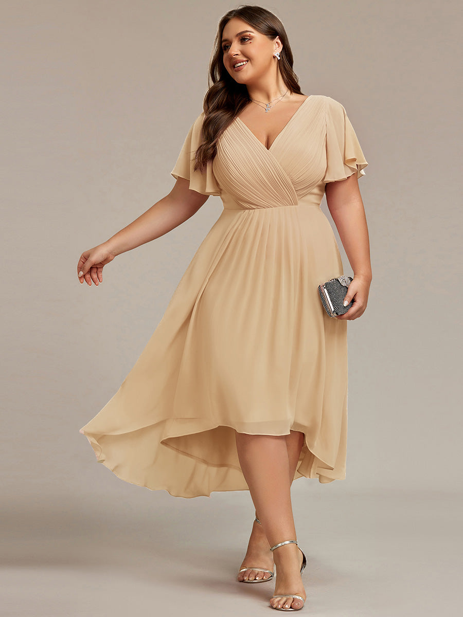 ever FAYE|Plus Size Pleated Midi Ruffles Sleeve Chiffon Bridesmaid Dress