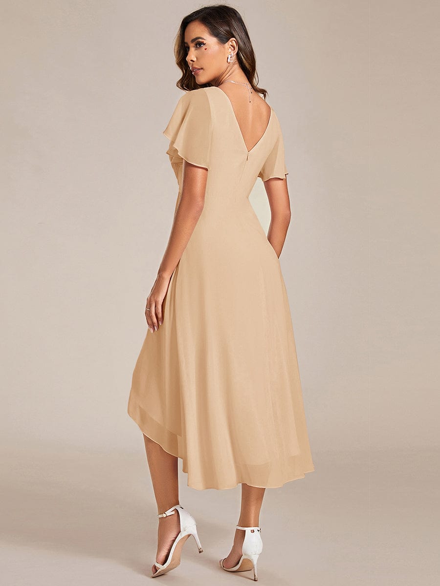 ever FAYE|Elegant V-Neck Flowy High-Low Short Sleeve Wedding Guest Dress