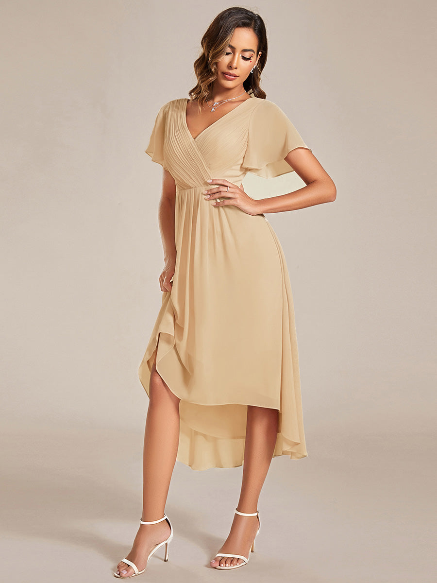 ever FAYE|Elegant V-Neck Flowy High-Low Short Sleeve Wedding Guest Dress