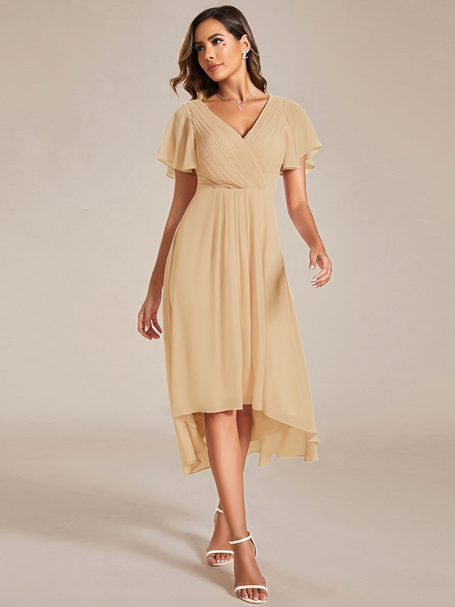 ever FAYE|Elegant V-Neck Flowy High-Low Short Sleeve Wedding Guest Dress