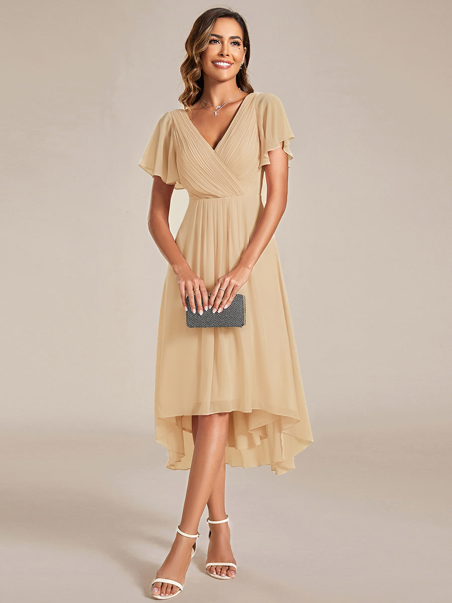 ever FAYE|Elegant V-Neck Flowy High-Low Short Sleeve Wedding Guest Dress