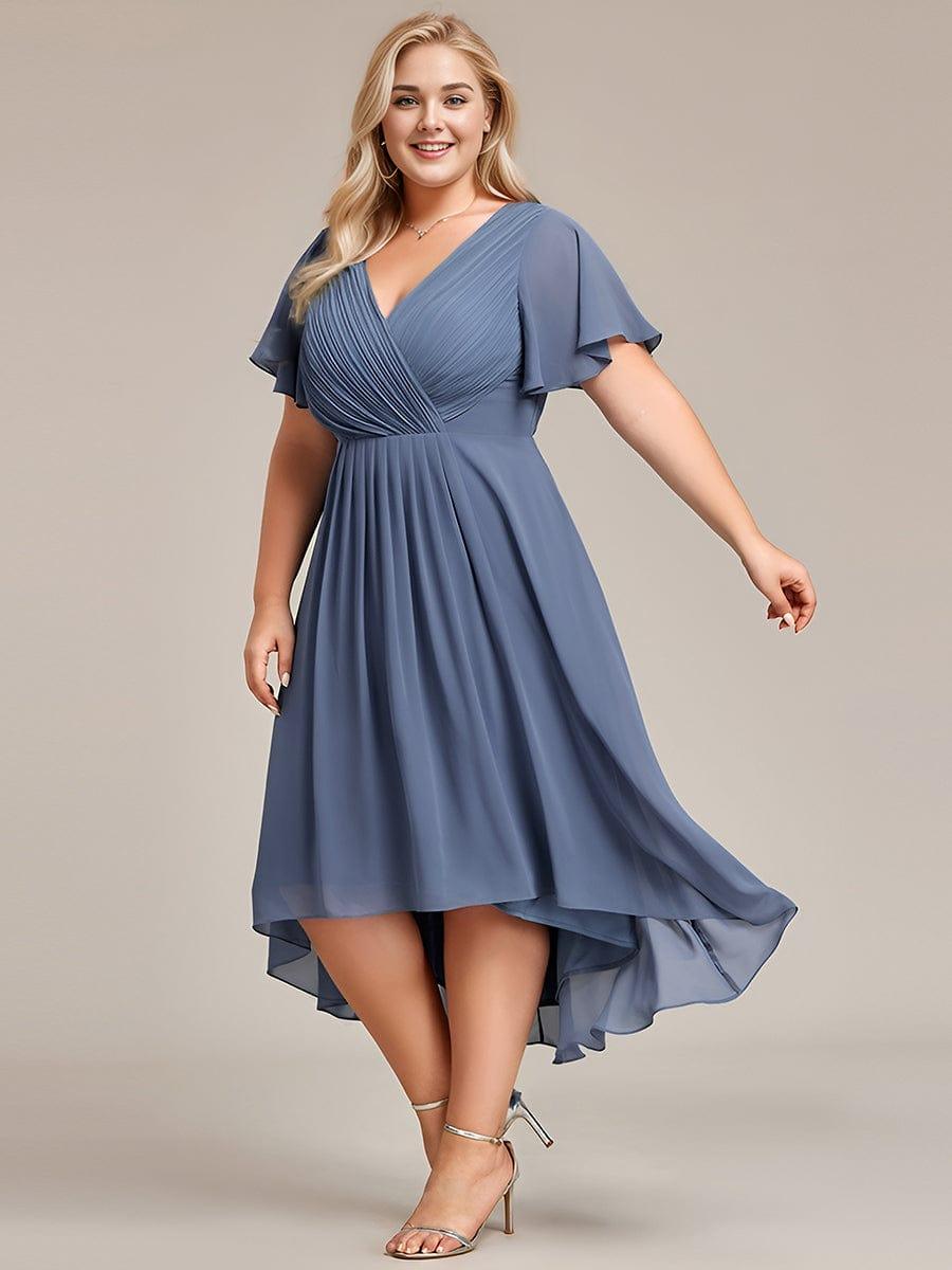 ever FAYE|Plus Size Pleated Midi Ruffles Sleeve Chiffon Bridesmaid Dress