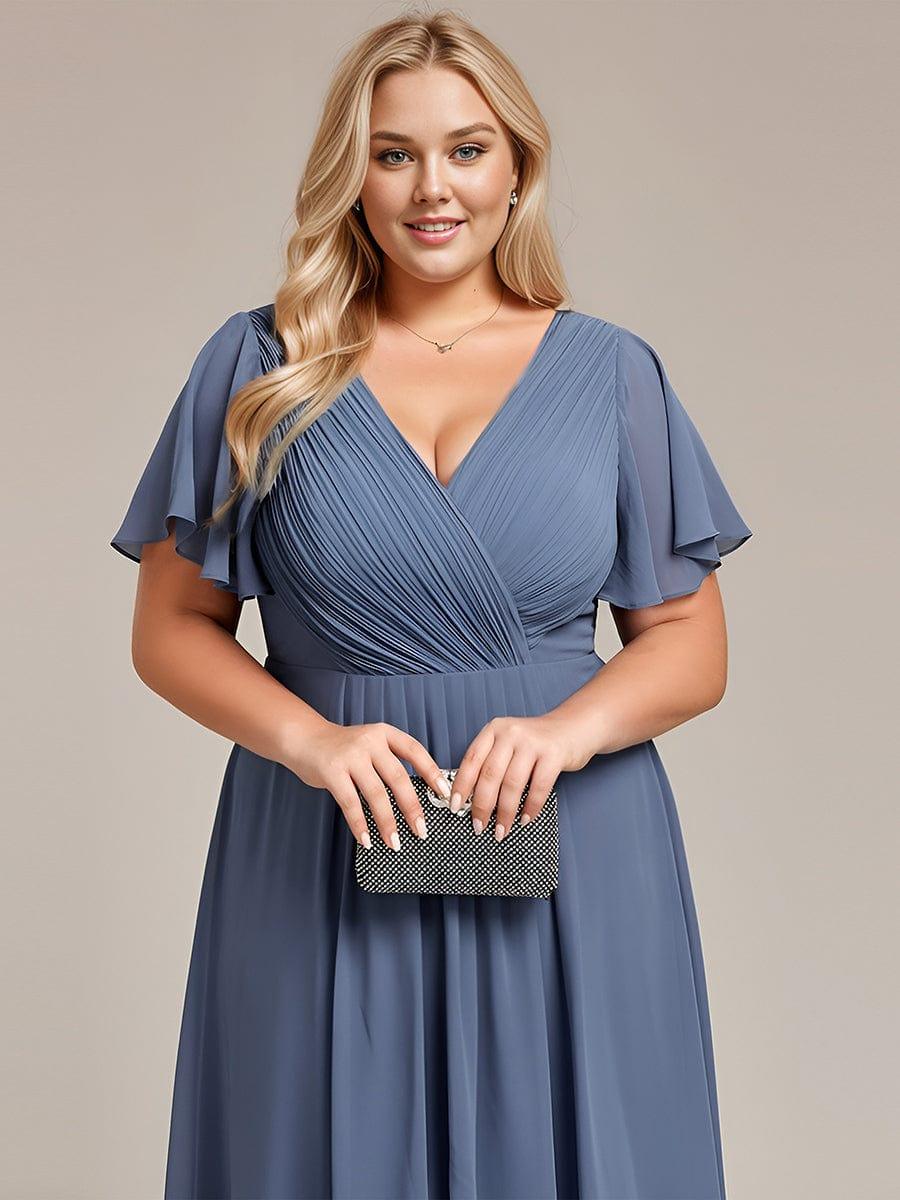 ever FAYE|Plus Size Pleated Midi Ruffles Sleeve Chiffon Bridesmaid Dress